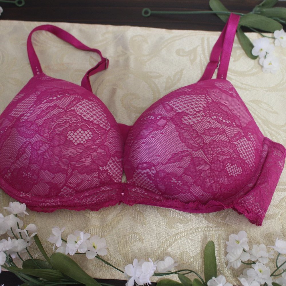 Victoria's Secret Biofit Push Up Bra Hot Pink w/ Lace Size 36C